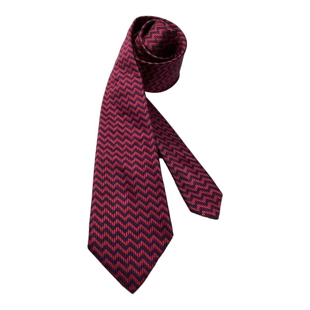 DUCHAMP Blue & Red Zigzag Pattern Luxury Designer Silk Tie England W: 3" EX COND